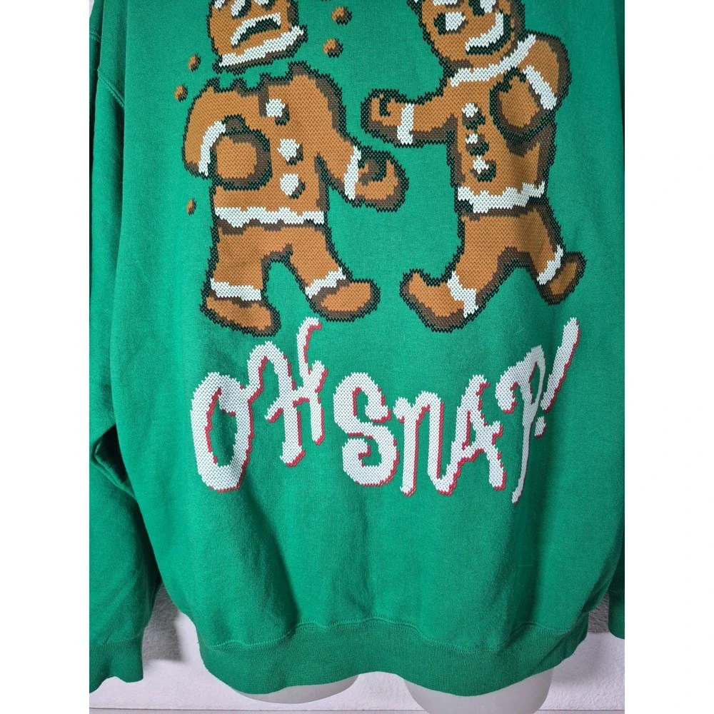 Jerzees Oh Snap Gingerbread Men Ugly Christmas Green Crewneck Sweatshirt Mens XL